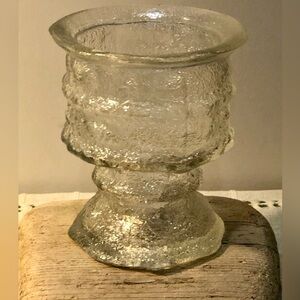 L.E. SMITH BRUTALIST MCM DUAL ENDED “ICE BARK GLASS” CANDLE HOLDER